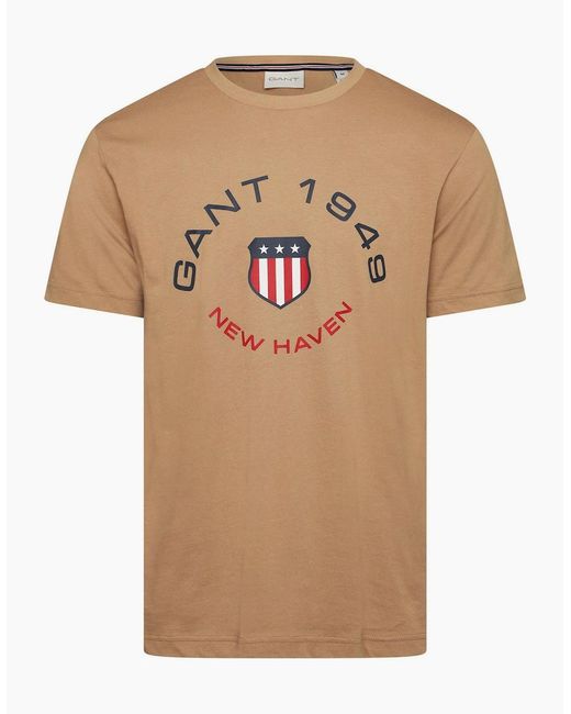 Gant Natural Text Graphic Crew Neck Short Sleeve Jersey T-Shirt for men