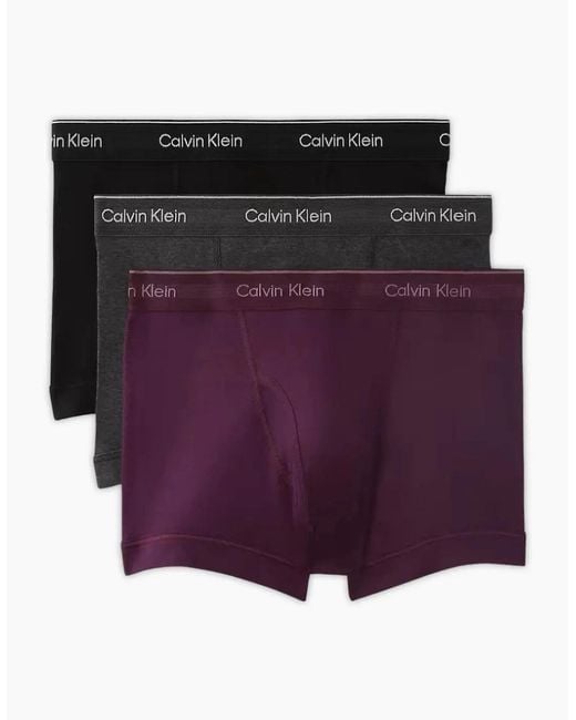 Calvin Klein Purple 3-Pack Cotton Classics Striped Waist Boxer Trunks, /Charcoal for men