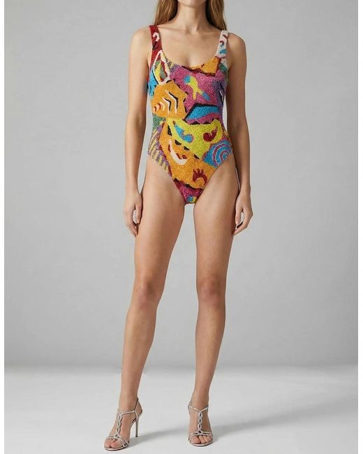 Oceanus Orange Boston Beaded Swimsuit Multi Colour