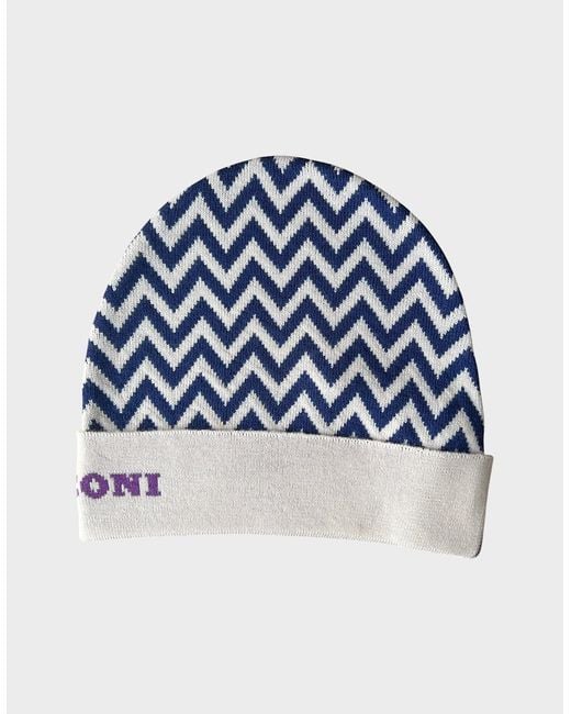 Missoni Blue Chevron Pure Wool Beanie