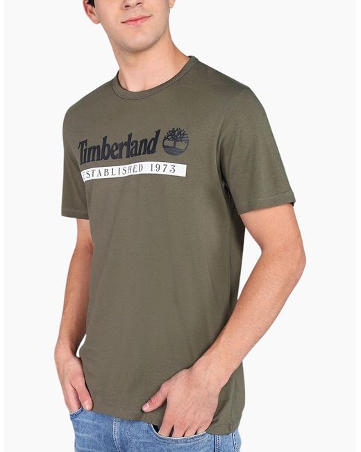 Timberland Green T Shirts Logo Print Crew Neck Regular Fit Casual Cotton T Shirts for men