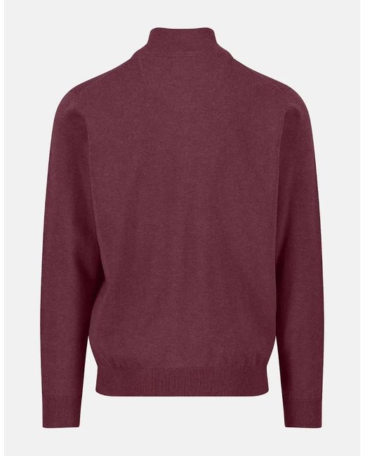 Fynch-Hatton Red Fine Knit Cotton 1/4 Zip Deep Merlot for men