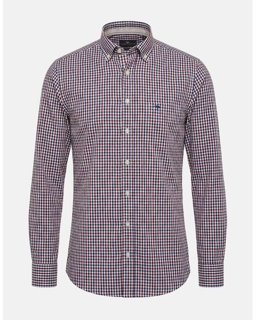 Fynch-Hatton Purple Poplin Vichy Check Button Down Shirt Cranberry for men