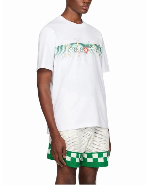 Casablanca White T Shirts Playful Stripes Printed Short Sleeve Crew Neck Tennis Tee for men