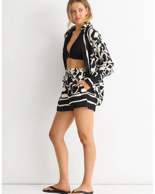 Gini London Gray Border Print Viscose Oversized Shirt