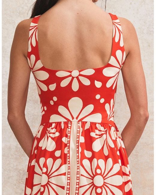 Ro&zo Red Petite Raya Floral-Print Square-Neck Cotton Dress