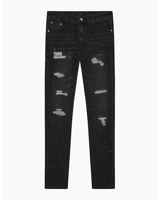 Magrit Black Noir Ripped Slim Jeans for men