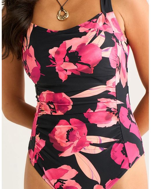 Gini London Red Floral Ring Detail Swimsuit
