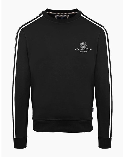 Aquascutum Black Embroidered Crew Neck Ribbed Collar Long Sleeve Sweatshirt for men