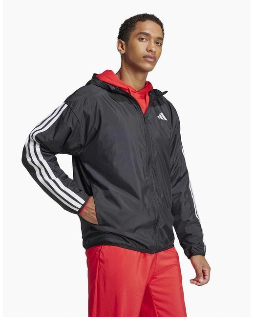 Adidas Black Essentials 3 Stripes Windbreaker for men