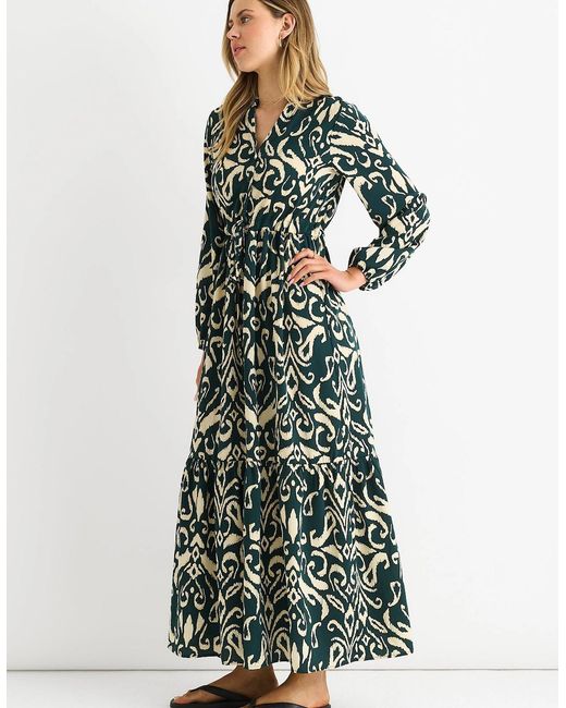 Gini London Green Ikat Print Tie Waist Maxi Dress