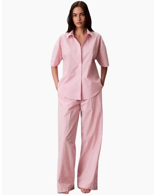 Calvin Klein Pink Cotton Poplin Sera Stripe Pyjama Set, Cradle