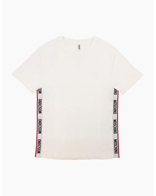 Moschino White Underwear Chest Logo Tape T Shirt 0001 for men