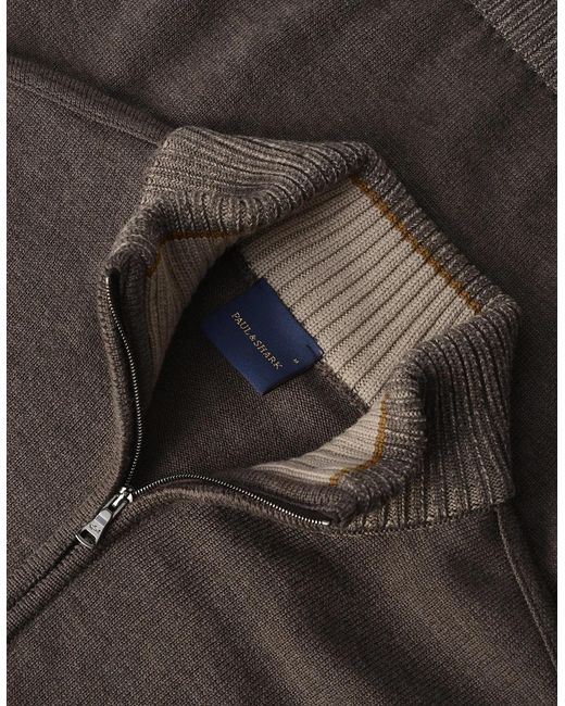 Paul & Shark Brown Moon Badge Soft Touch 1/4 Zip Sweater for men