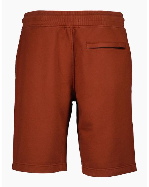 C P Company Red Cotton Diagonal Fleece Resist Dyed Logo Bermudas for men
