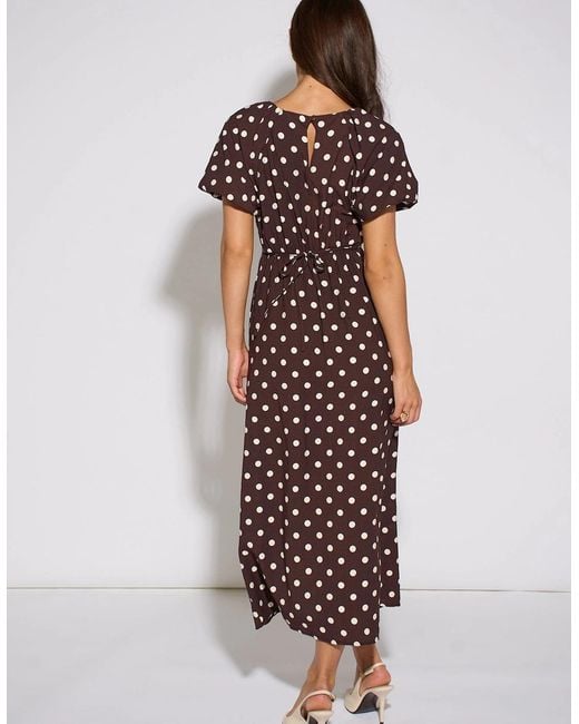Gini London Black Spot Puff Sleeves Midi Dress