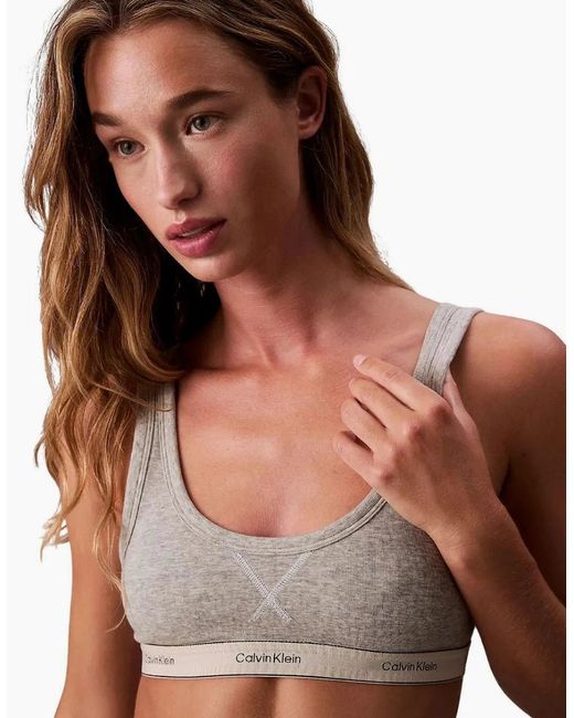 Calvin Klein Brown Heritage Cotton Unlined Bralette, Heather