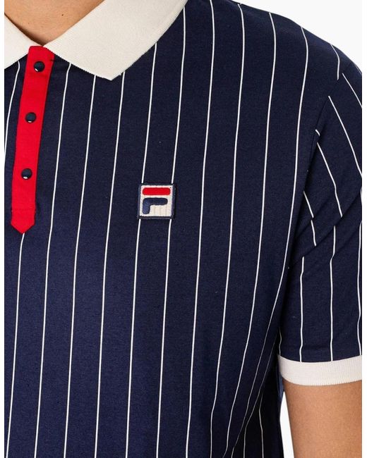 Fila Blue Polo Shirt Classic Striped Polo Short Sleeve Cotton Summer Polo for men