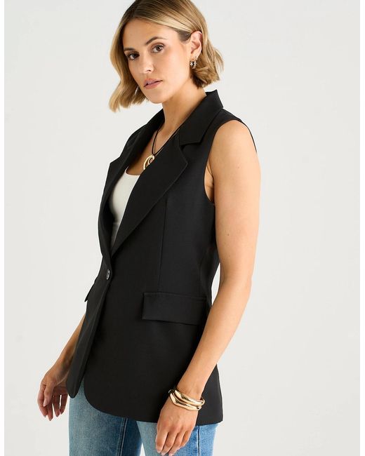 Gini London Black Tailored Contrast Lining Longline Waistcoat