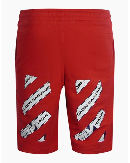 Off-White c/o Virgil Abloh Red Airport Tape Design Sweat Shorts for men