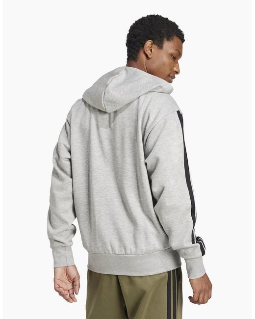 Adidas Gray Fleece 3 Stripes Full Zip Hoodie for men