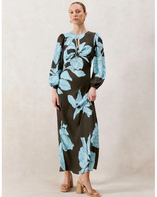 Ro&zo Blue Mae Floral Twist Front Midi Dress