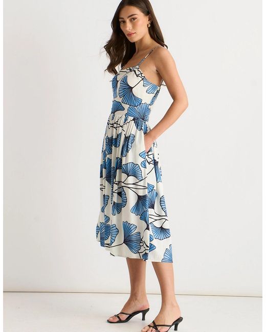 Gini London Blue Floral Viscose Linen Blend Cami Dress
