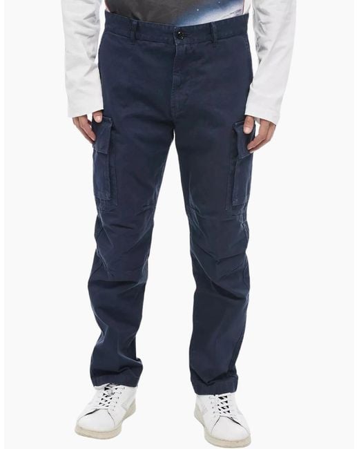 DIESEL Blue P-Cor-Embnew Cargo Pants Slim Fit Tapered Leg Cotton Bottom Trouser for men