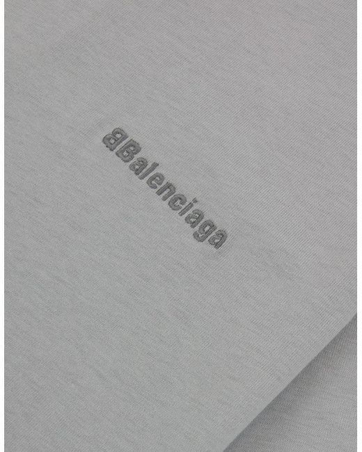 Balenciaga Gray Bb Embroidered Chest Logo T-Shirt for men
