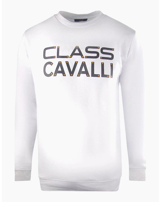 Roberto Cavalli White Cavalli Class Large Bold Logo Design Sweatshirt for men