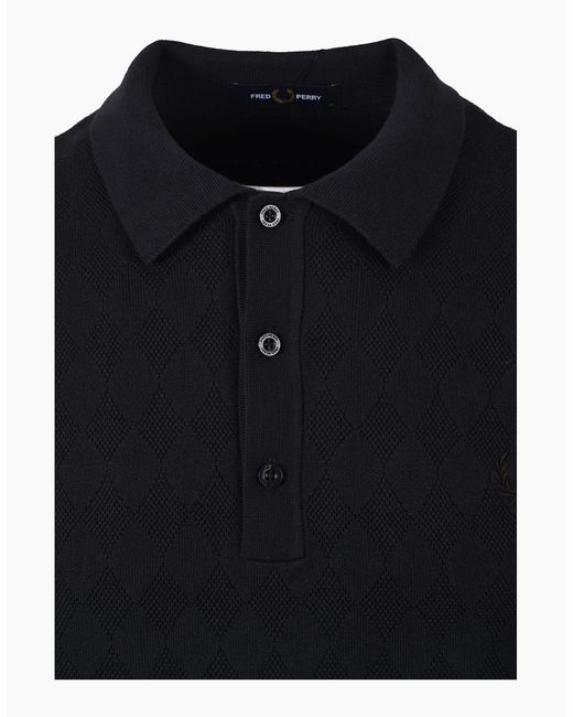 Fred Perry Black Pointelle Knitted Shirt for men