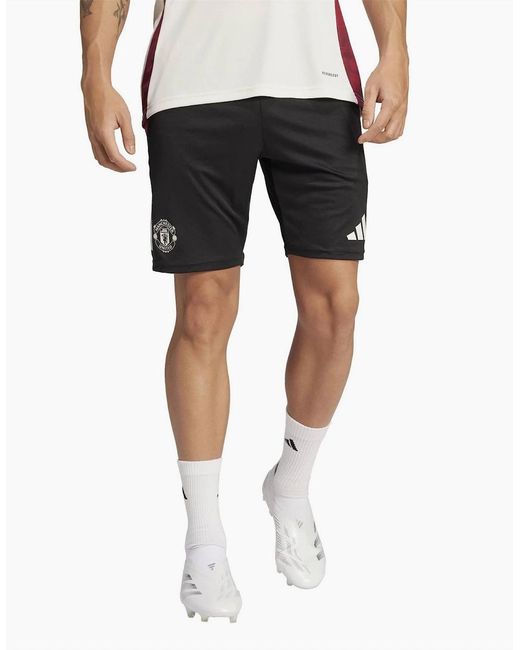 Adidas Black Mufc Solid Patterned Bermuda Shorts for men