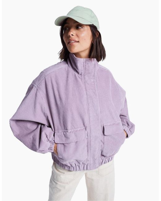 Roxy Purple Slow Song Ii Corduroy Oversized Bomber Jacket