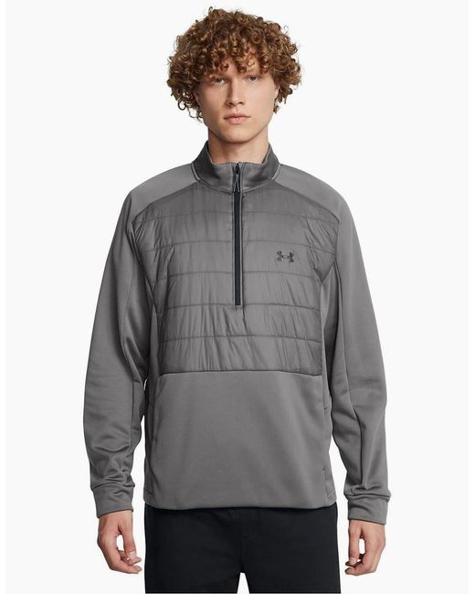 Under Armour Gray Solid Patterned Fleece Half Zipper Ribbed Cuff Jacket for men