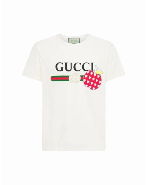 Gucci White Les Pommes Logo Regular Fit T-Shirt for men