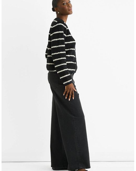 Gini London Black Stripe Boucle Recycle Mix Knit Cardigan
