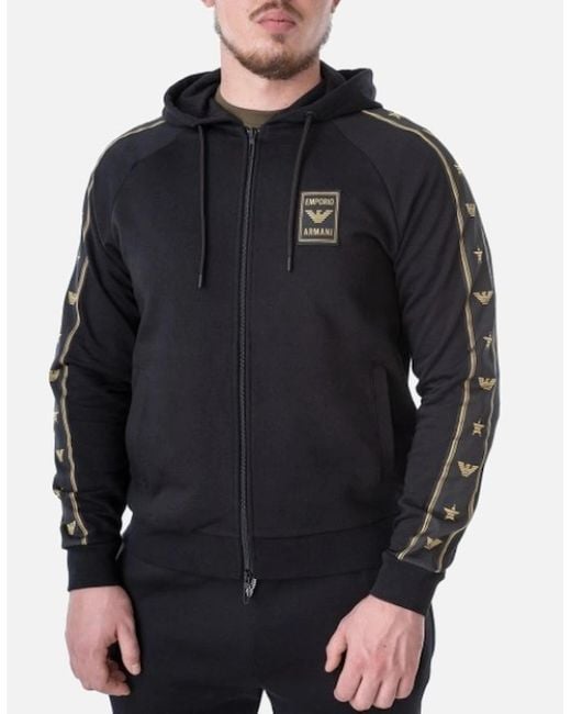 Emporio Armani Blue Tape Sleeve Zip Hoodie for men