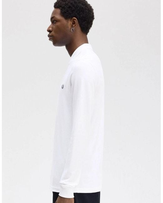 Fred Perry White Long Sleeve Plain Signature Polo Shirt Nos for men