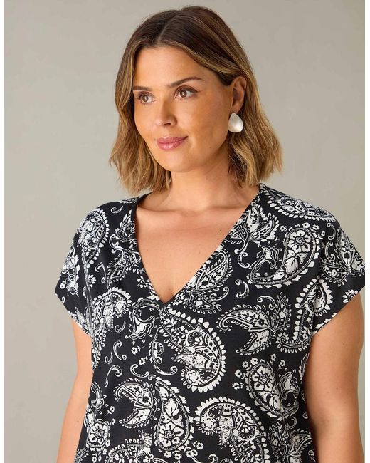 Live Unlimited London Black Mono Paisley Tunic