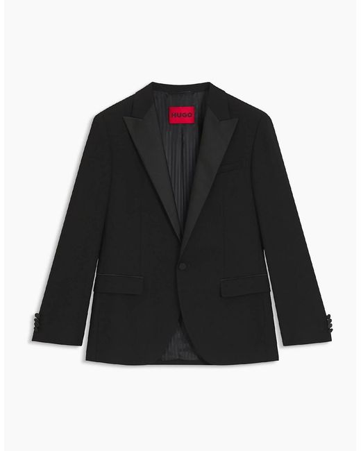 Boss Black Solid Patterned Lapel Collared Suit Jacket With Chest Pocket for men