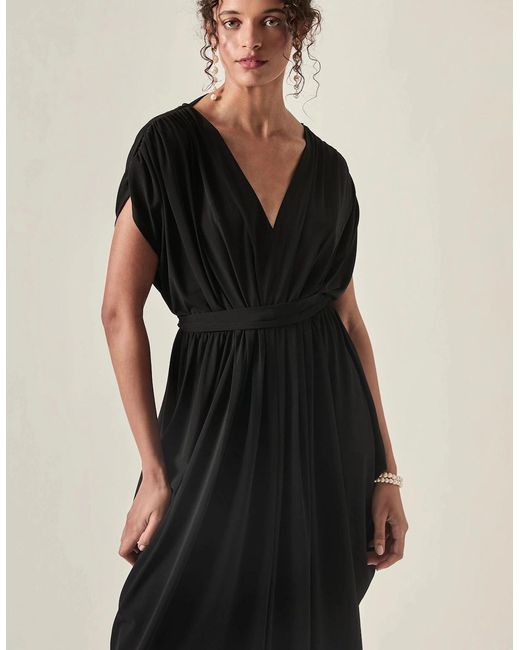 James Lakeland Black Draped Open-Back Midi Dress –