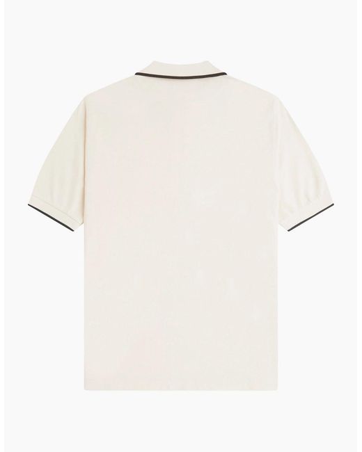 Fred Perry White Crepe Pique Zip Neck Polo Shirt for men