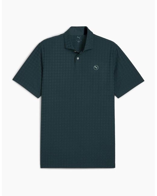 PUMA Blue Mattr Houndstooth Short Sleeve Performance Polo Shirt for men