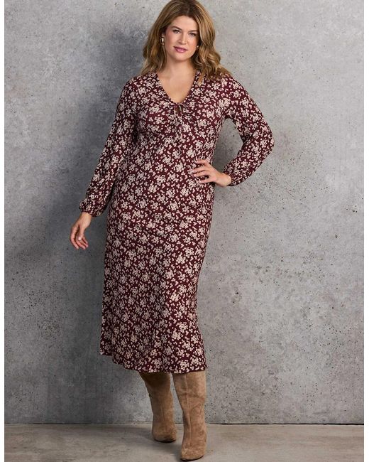 Live Unlimited London Gray Ditsy Tie Keyhole Jersey Dress
