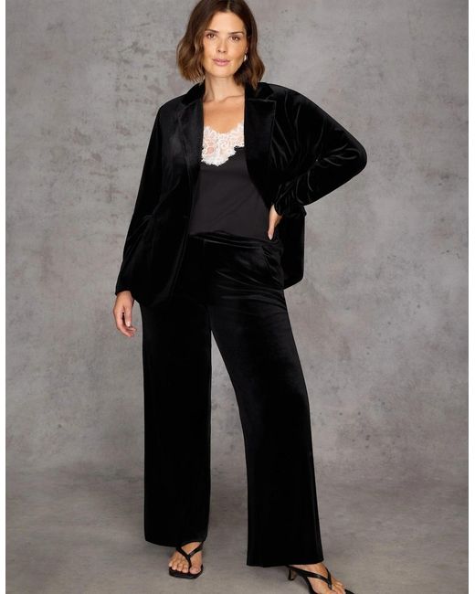 Live Unlimited London Black Velvet Wide Leg Trouser