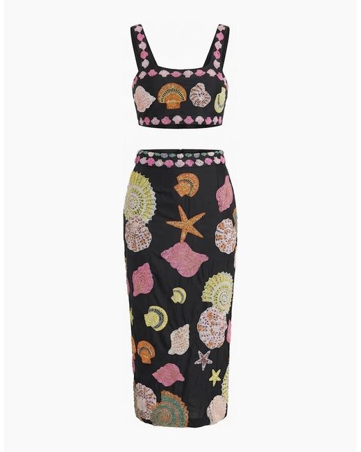 Oceanus Black New York Hand-Embroidered Top
