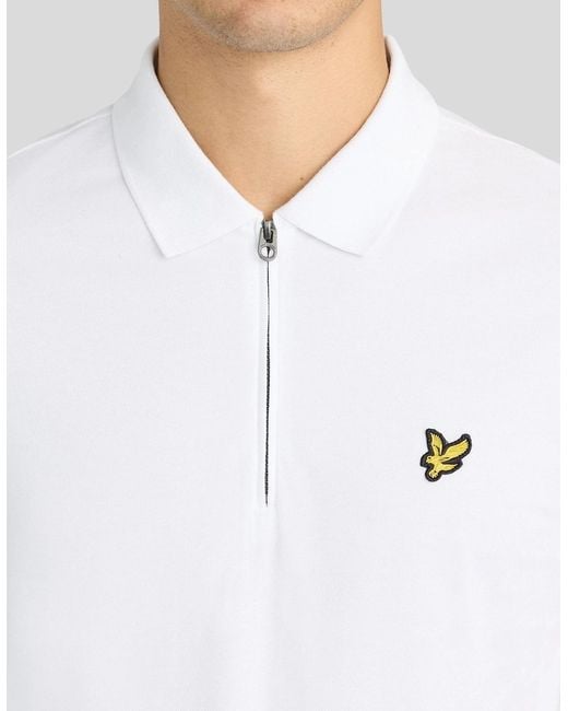 Lyle & Scott White 1/4 Zip Short Sleeve Polo Shirt for men
