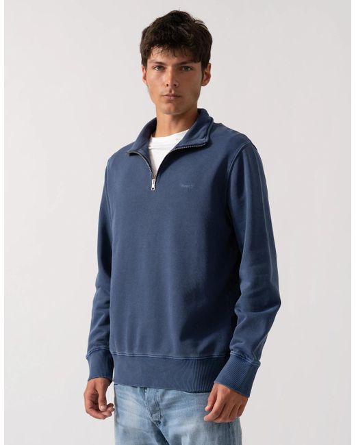 Gant Blue Regular Fit Sunfaded Half Zip Sweatshirt for men