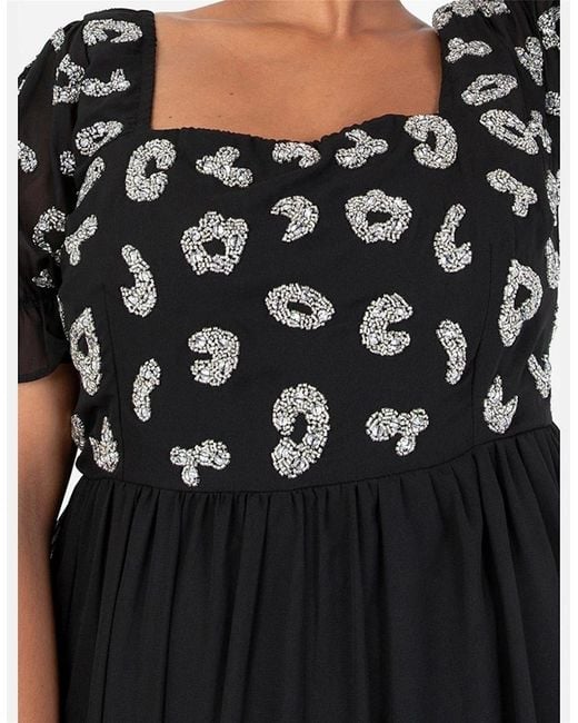 Lovedrobe Black Square Neck Short Sleeve Tiered Dress