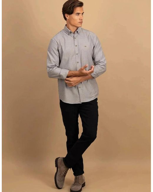 Fynch-Hatton Gray Herringbone Flannel Button Down Shirt Dark Chocolate for men